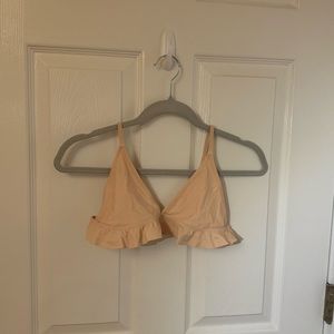 🌸CUPSHE GIRLS SIZE 12 TRIANGLE BIKINI TOP WITH RUFFLES AROUND EDGES IN BLUSH 🌸